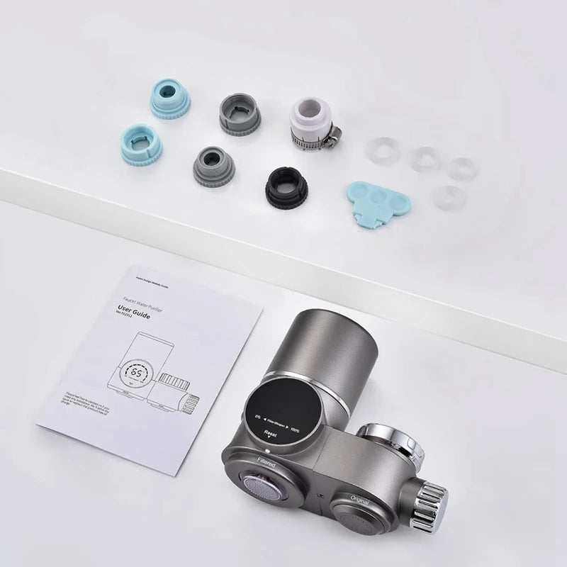 Smart faucet water filter for removing impurities with LED filter status display