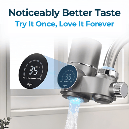 Stainless steel faucet-mounted water purifier with easy-to-read LED display